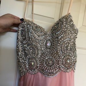 Long Pink Prom Dress with Jeweled Top!